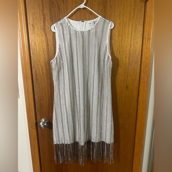 Topshop embellished diamante fringe detail mini dress in white size us 10 uk 14 - Picture 5 of 9